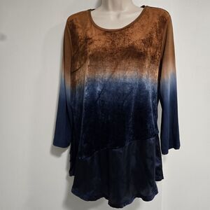 Zenergy Size 1 (M) Blue Rust Ombre Multicolor Rayon Blend Velvety Fabric‎ Tunic